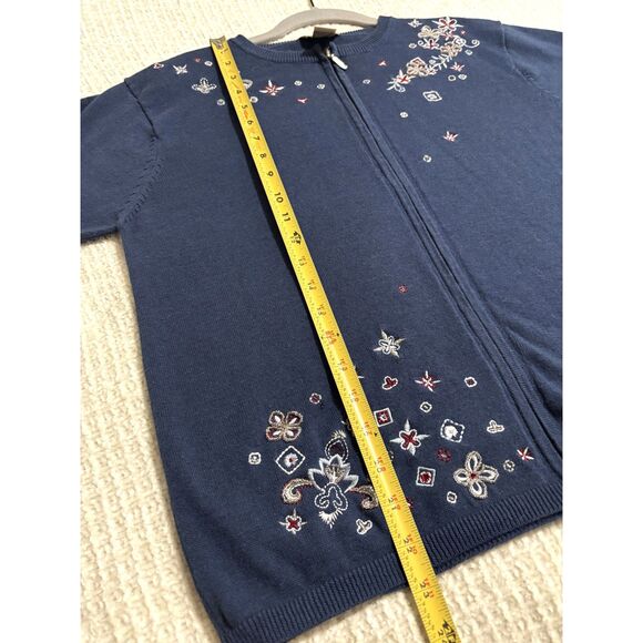 Vintage Teddi Embroidered Zip Cardigan Sweater M Cottagecore Boho Grandmacore - Picture 5 of 8